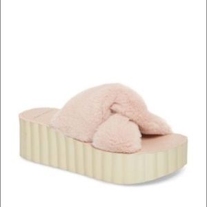 Tory Burch Faux Fur Scallop Platform Slide Sandal